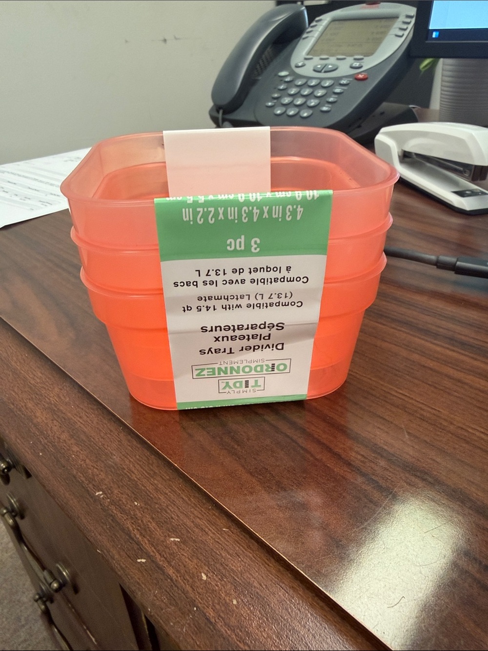Set of 3 Stackable Food Storage Separators - Coral Orange